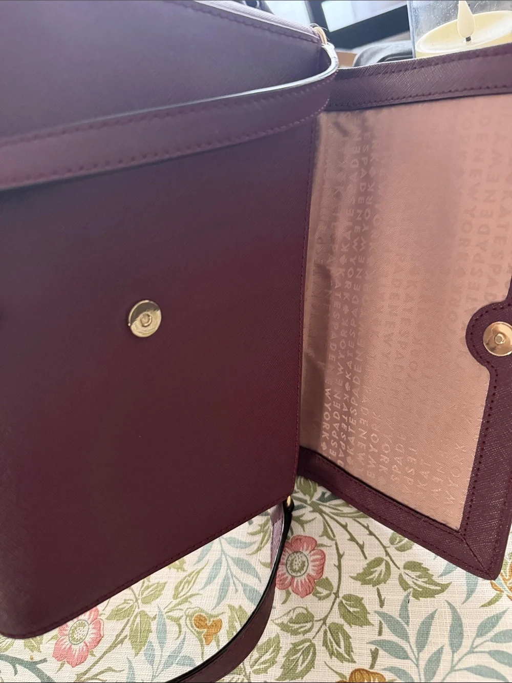 kate spade Plum Leather Crossbody Wallet with Gold Logo